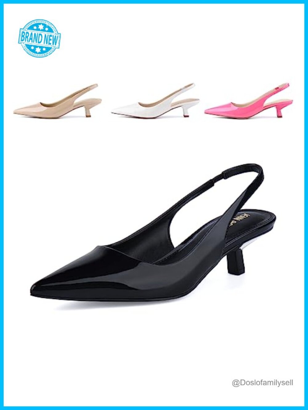 Kitten Heel Slingback Pointed Toe Synthetic Leather Pump